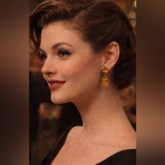 Vintage 50s Rich Amber Screw-back Drop Costume Jewelry Earrings - Picture 2 of 12